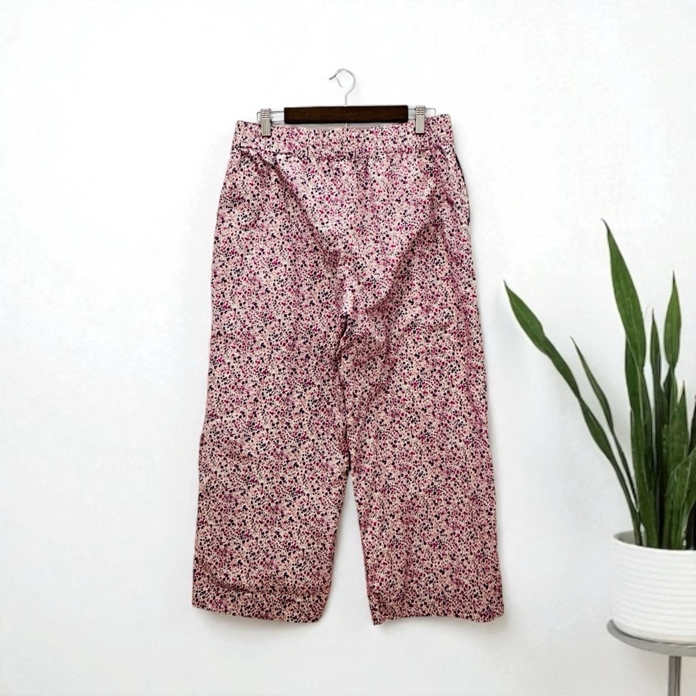 J. Crew Women's Liberty Floral Pink Cotton Elastic Waist Crop Pants Size 12 - Picture 2 of 14
